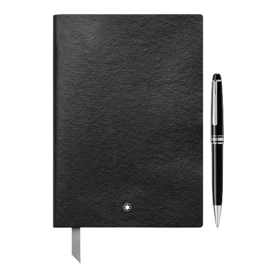 Komplekts Montblanc Meisterstuck Classique Platinum lodišu pildspalva & piezīmju grāmata # 146 melnā krāsā