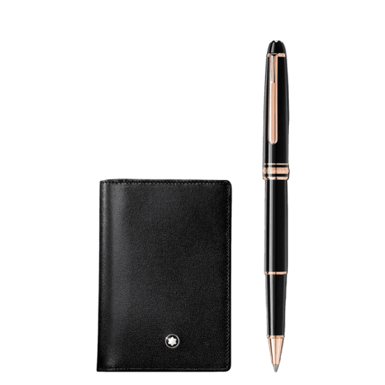 Set with Meisterstück rose gold-coated classique rollerball and business card holder with gusset