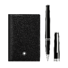 Komplekts Montblanc PIX Pildspalva - rolleris &amp; Meisterstück vizītkaršu maciņš melnā krasā