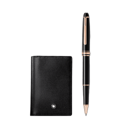 Set with Meisterstück rose gold-coated classique rollerball and business card holder with gusset